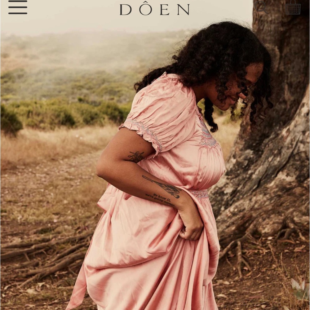 ✨🌸🍧DÔEN ‘Castalia’ Silk Embroidered Smocked Maxi Dress Sunset Pink XS✨ - Picture 12 of 17